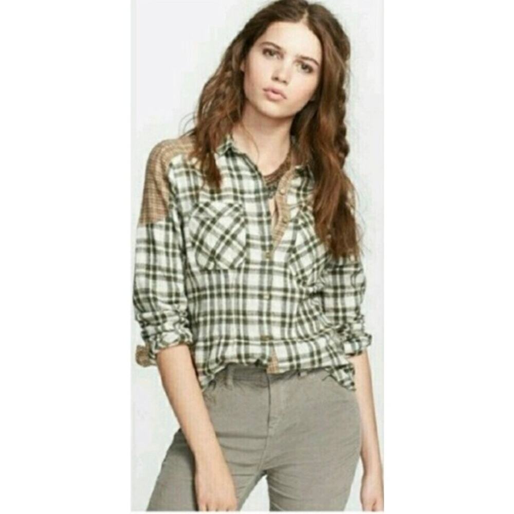 Free People / Catch Up With Me plaid flannel button-down / sz L